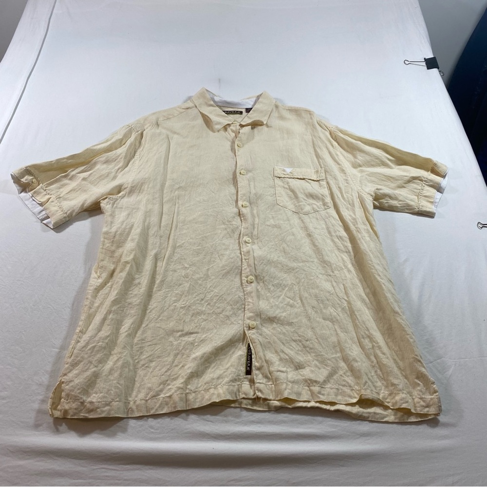 Cubavera Shirt linen Men button down short sleeve Light Tan Summer Beach Natural - Picture 14 of 15